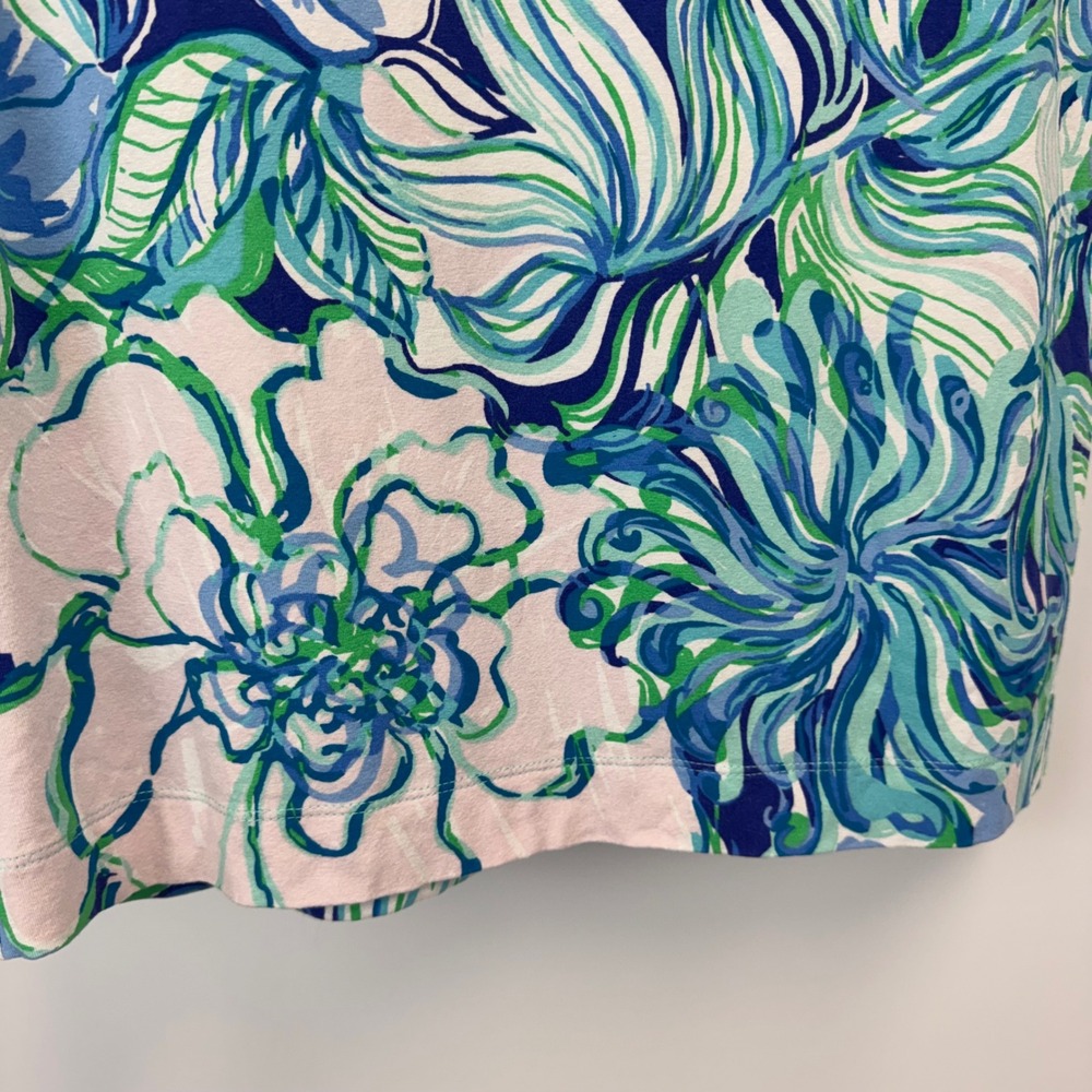 Lilly Pulitzer XL 12-14 Floral Ruffle Sleeve Shift Dress Blue Green Pink Jersey - Picture 6 of 12